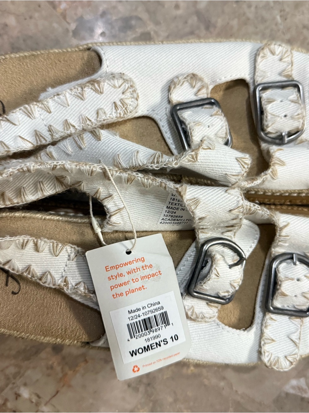 Women’s White Canvas Buckle Sandals